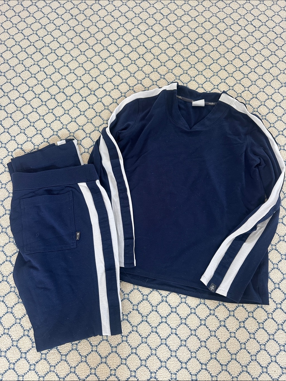 Belyn Key Navy Blue and white Top & matching pants with Logo Trim